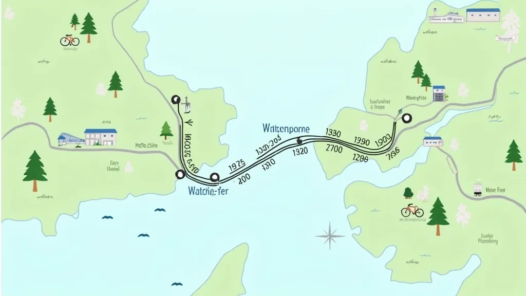 Map of River Suir cycling route with distance markers and rest stops