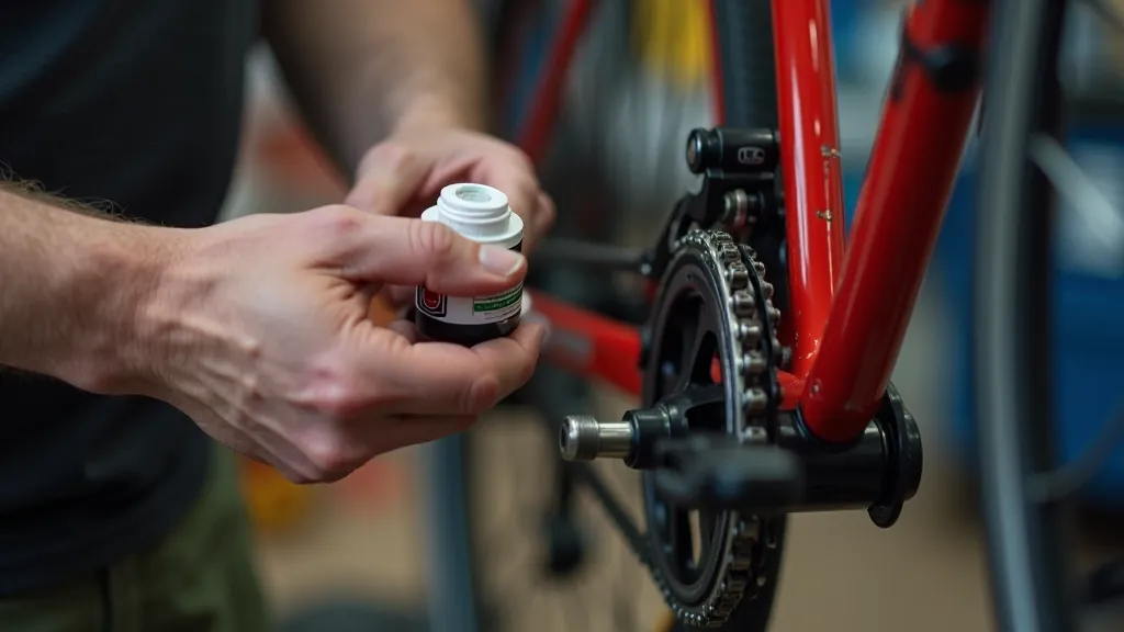 Hands applying chain lubricant to bicycle chain with applicator bottle