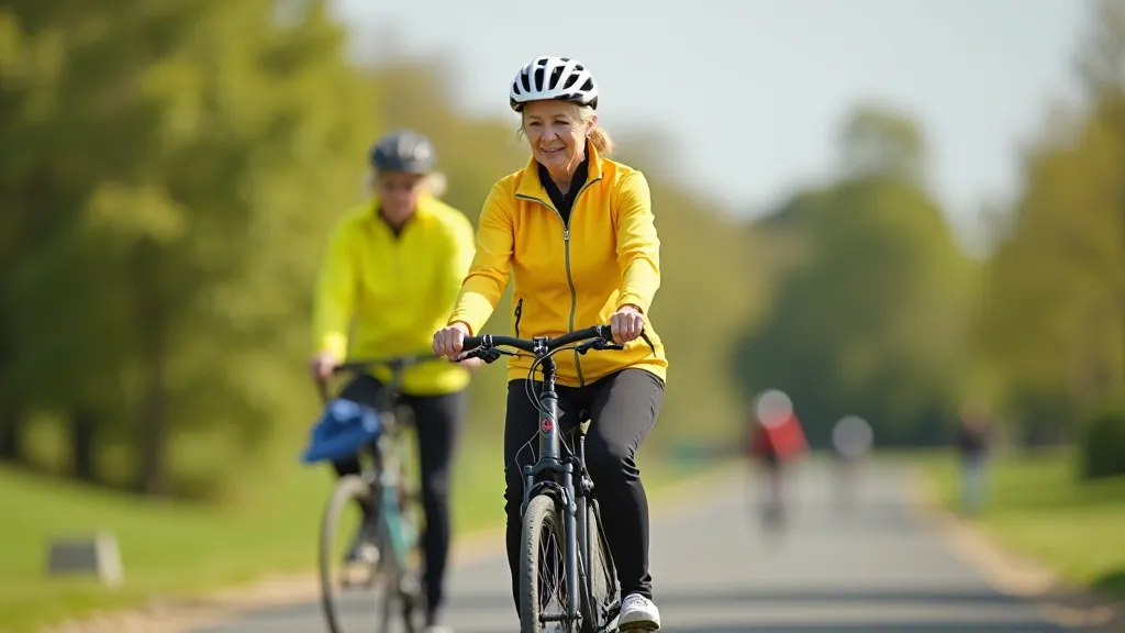 Older adult learning bike handling skills in safe park environment