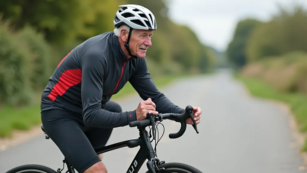 Cyclist performing a visual inspection of bicycle components outdoors